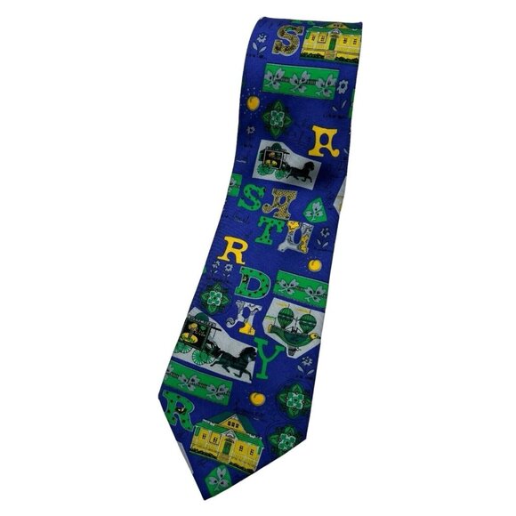 DAVIDOFF Men's 100% Silk Necktie LUXURY Tie Blue Art W:4" EUC